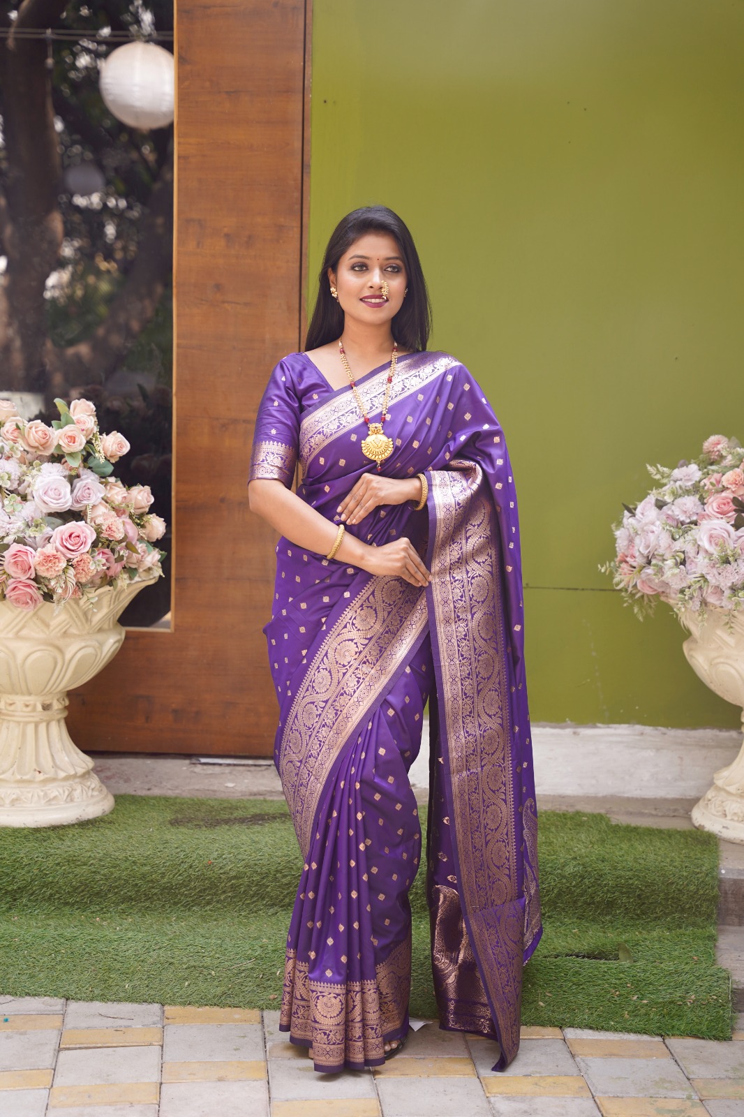 Soft And Pure Banarasi Silk Saree With Self Weaving Design & Rich Zari Weaving Pallu